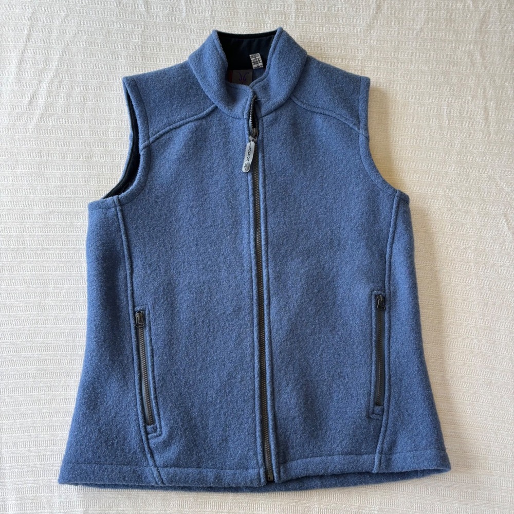 Ibex Womens Blue 100% Wool Full Zip Outdoor Vest Size Small Made in USA